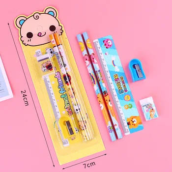 5Pcs/set Rechizite Kawai Scris, Creioane Ascutitoare Radiera Creion Drăguț Set de Copii de Papetărie Set Cadou