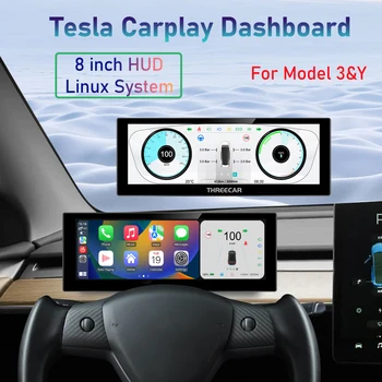 Tesla Model 3/Y Bord Digital de 8 inch Head-Up Display CarPlay Wireless Android Auto Tesla HUD Accesorii 2.5 D Ecran Tactil
