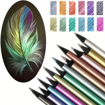 Metalice Colorate Creioane pentru Colorat Adult Set de 12 Creioane de Desen Pre-Creion Ascuțit Profesionale de Artă pentru Artiști