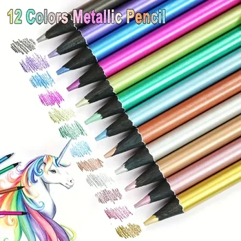 Metalice Colorate Creioane pentru Colorat Adult Set de 12 Creioane de Desen Pre-Creion Ascuțit Profesionale de Artă pentru Artiști Metalice Colorate Creioane pentru Colorat Adult Set de 12 Creioane de Desen Pre-Creion Ascuțit Profesionale de Artă pentru Artiști 1