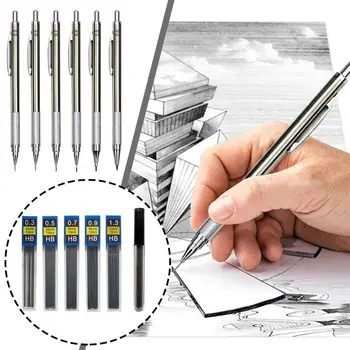 Creion mecanic Set 0.3 0.5 0.7 0.9 1.3 2.0 mm Full Metal Arta de Desen, Pictura Automat Creionul Cu care Conduce Biroul Școală de Aprovizionare