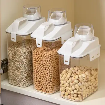 Sigilate de Plastic de Depozitare a Alimentelor Recipient cu Cioc de Turnare Transparent Cereale Borcan Portabil Bucătărie, Cămară Organizator Cutie