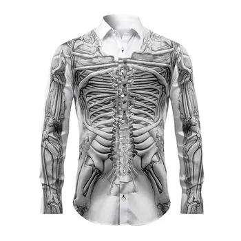 Groază Schelet 3D Imprimate Tricouri Barbati Moda Streetwear Supradimensionat Buton Jos Camasa cu Maneca Lunga de sex Masculin Bluza Topuri Om de Îmbrăcăminte