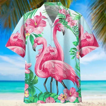 Vara Mens Tricou Hawaii Pentru Desene animate 3d Flamingo Beach Sociale Masculine Supradimensionate Amuzant Maneci Scurte Dazn Îmbrăcăminte Noua lista