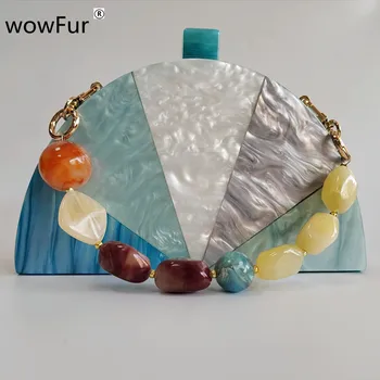Half moon Forma de perle colorate cu dungi acrilic ghearele femei de sex feminin umăr saci de mână portofel de călătorie de vara beach saci