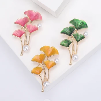 Noul Stil Elegant Frunze De Ginkgo Perla San Pin Versatil Pulover Haina Simplu Piept De Flori De Înaltă Calitate Pin Accesorii