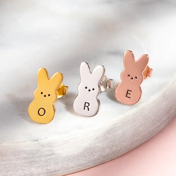 2023 Bunny Inițială Cercei Stud Drăguț Personalizate Monograma de Aur Iepuras Cap de Cercei Cadouri Personalizate pentru Copii