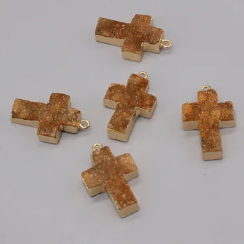 Noua Galben Agate de Cristal Druzy Farmecele Naturale Cruci de Piatră Pandantiv DIY pentru a Face Colier Cercei Bijuterii Accesorii