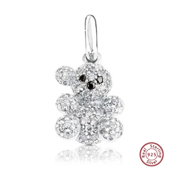 S925 Argint Diamond Teddy Bear Farmec pentru Femei Moda Bijuterii
