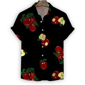 Barbati Negru Apple Imprimare Tricouri Barbati Butonul Haine Largi Cămăși Cu Mânecă Scurtă Plaja Cămașă Hawaiană Sus