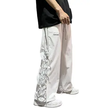 Moda Pantaloni Lungi Drepte se Potrivesc Skateboard Pantaloni Partea Cruce Dantelă-up de High Street Hip Hop Pantaloni Lungi Sportwear